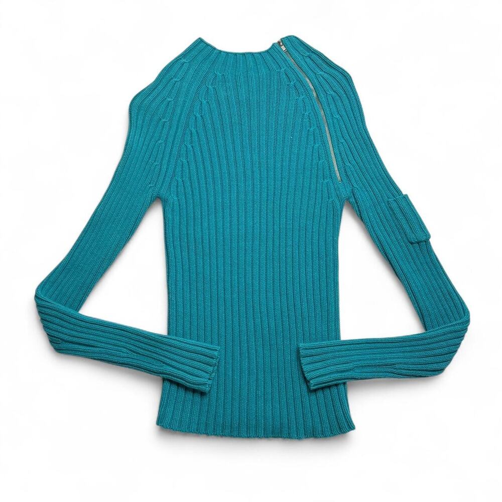 Y2K blue cable knit zip up sweater long sleeve zipper from WET seal Size Small - Picture 3 of 7